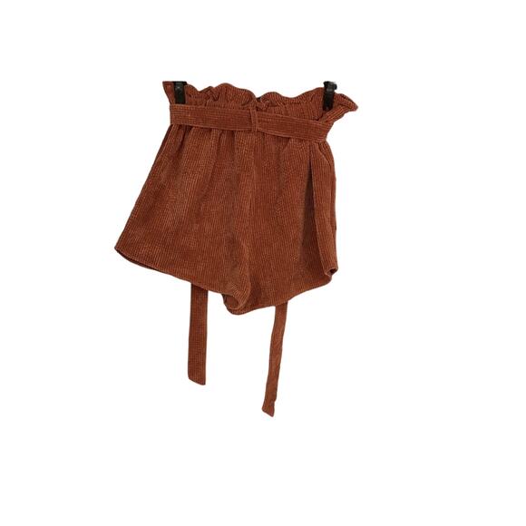 She t Sky  Women's Button Up Corduroy Shorts with Belt, Ruffle Waist Pockets M - Picture 2 of 8